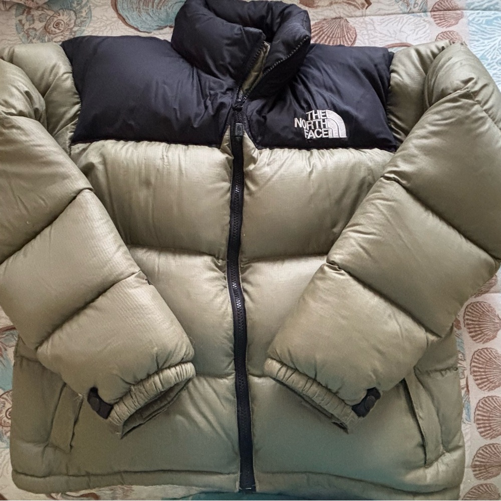 The North Face Two-Tone Puffer Jacket in Khaki and Black
